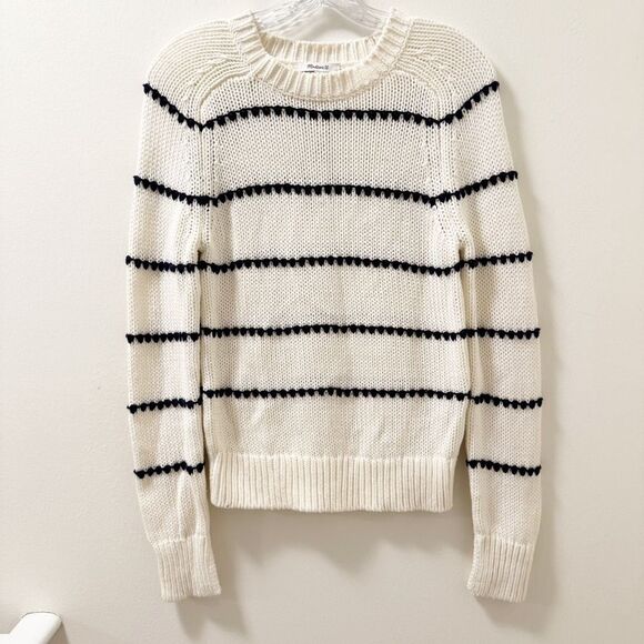 Madewell Textured Cotton Crewneck Sweater in Stripe - Size XXS - Picture 1 of 5